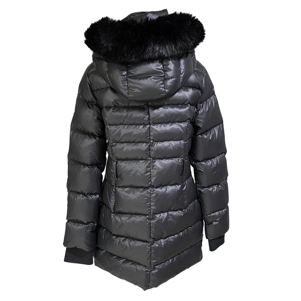 UGG Puffer Jacket Womens S Black Faux Fur Hooded Parka Quilted Zip‎